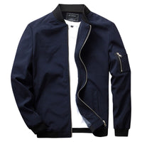 Dunkelblaue Herren-Sommerjacke, Reißverschluss, Bomberstil, modisch, leicht, Baumwolle.