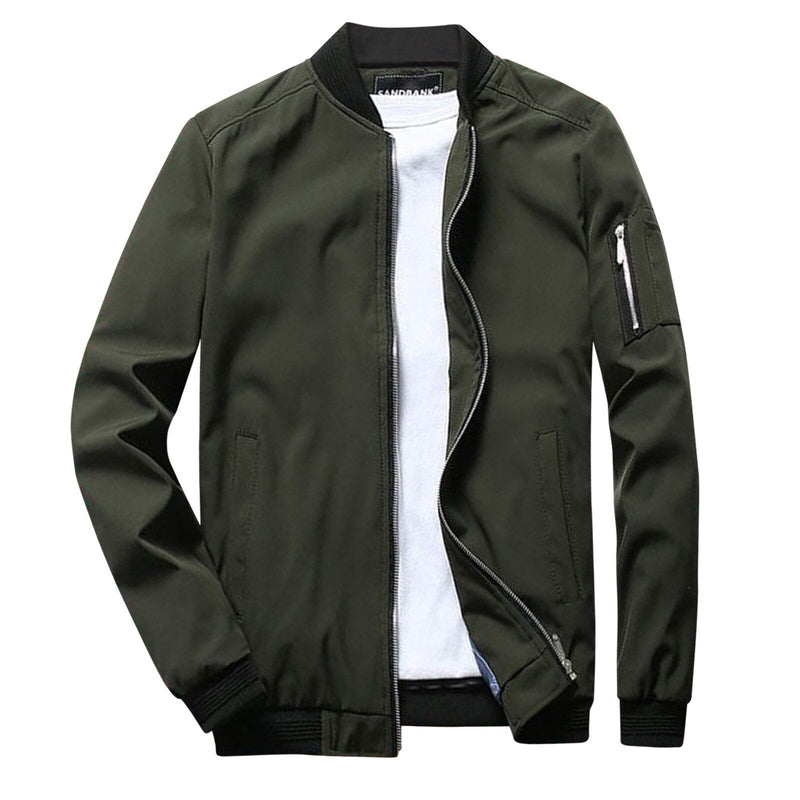 Grüne Herren-Sommerjacke, kurz, stilvoll, Reißverschluss, Bomber-Stil, Freizeitmode.