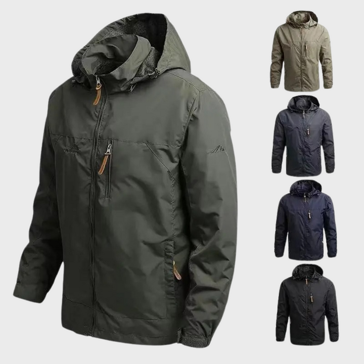 Wasserfeste Herrenjacke mit Kapuze, grün, Outdoor, winddicht, verschiedene Farben verfügbar.