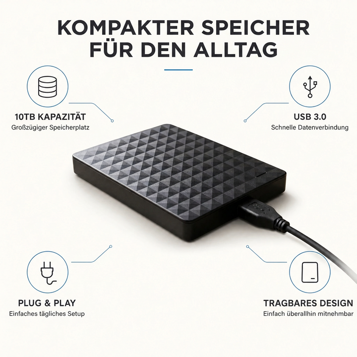 External 10TB HDD – Portable USB 3.0 Hard Drive for Files and Backups