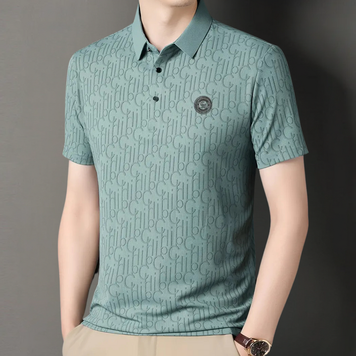 Grünes Herren-Poloshirt mit Muster, Kurzarm, Baumwolle, Freizeitmode, elegant.