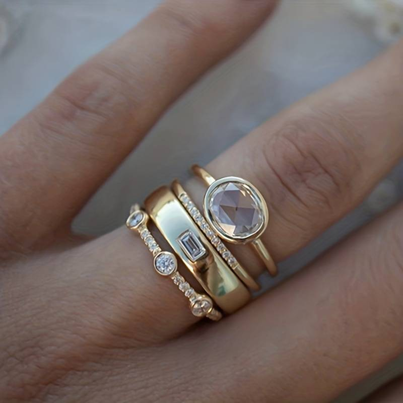 Vintage Gold & Zirconia Ring Set - Celestia