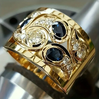 Golden ring with blue vintage crystals – Elara
