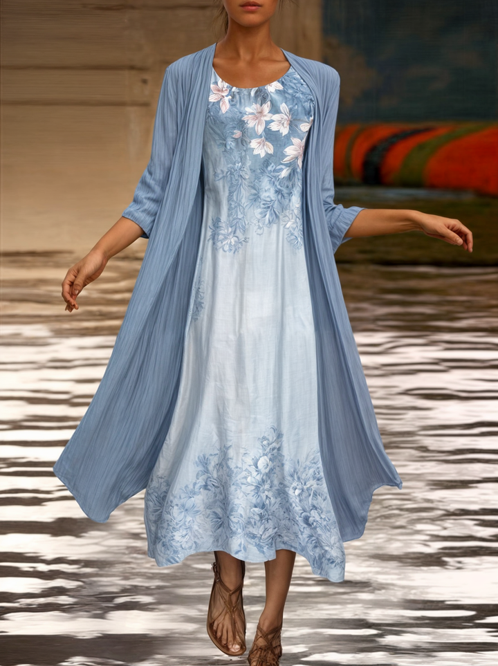 Stylish Floral A-Line Dress with Vest for Women – Miray