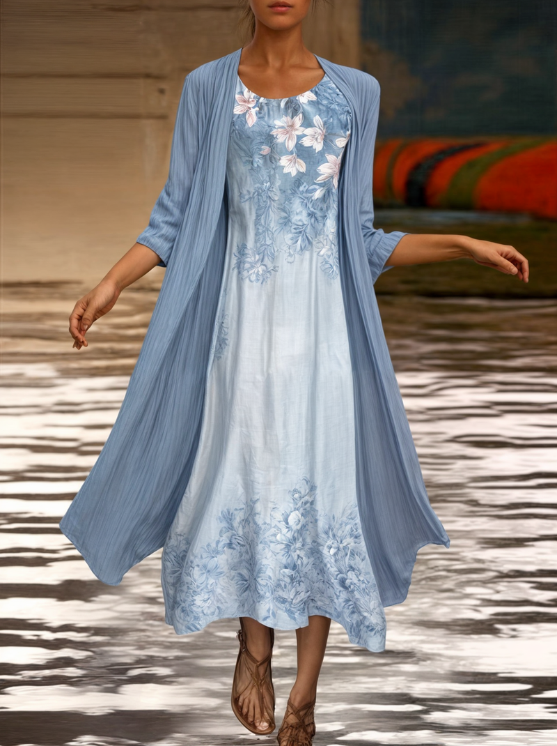Stylish Floral A-Line Dress with Vest for Women – Miray