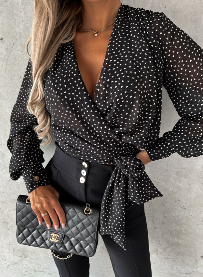 AA OOS Stilvolle V-Ausschnitt Bluse mit Puffärmeln - Mireille