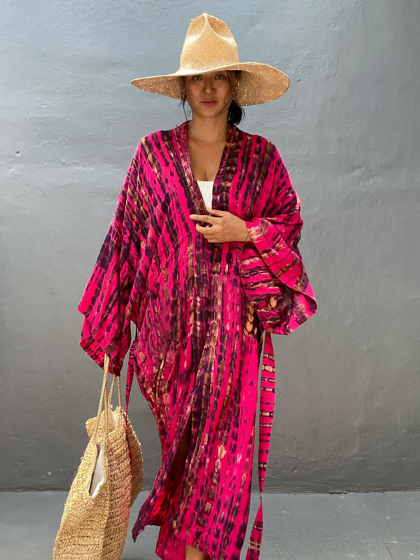 Vævet kimono med bindebælte – Leona