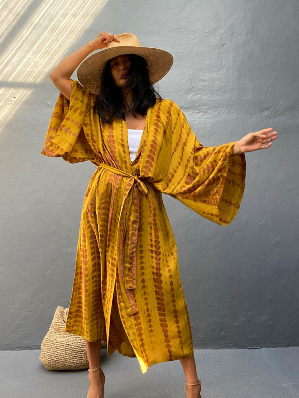 Vævet kimono med bindebælte – Leona