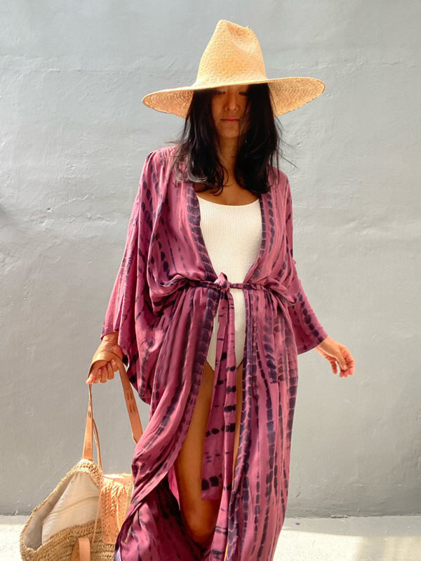 Vævet kimono med bindebælte – Leona