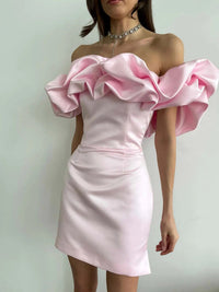 Luxurious Satin Dress with Ruffles - Elise