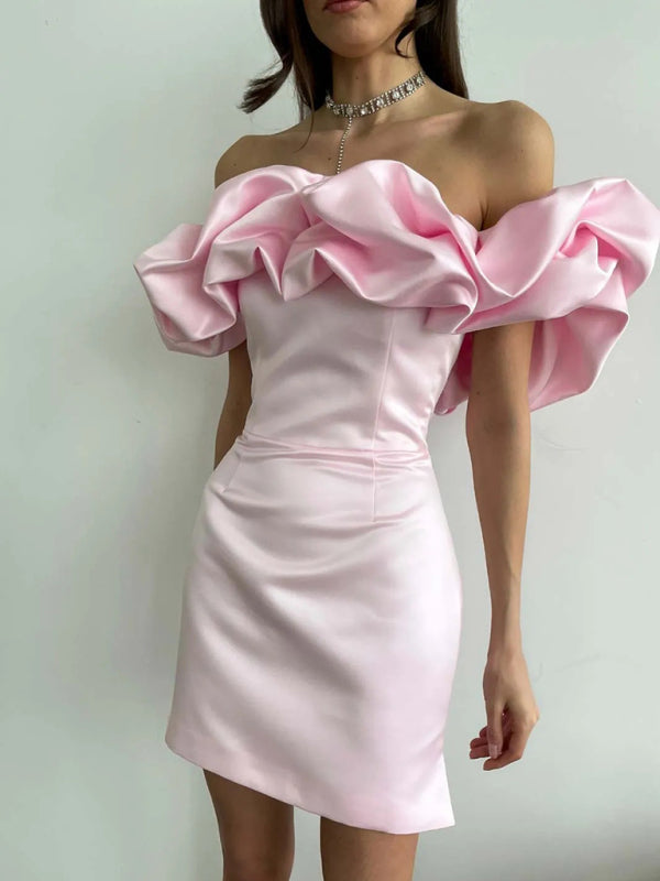 Luxurious Satin Dress with Ruffles - Elise