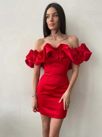 Luxurious Satin Dress with Ruffles - Elise