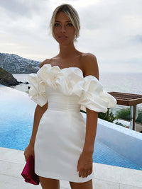 Luxurious Satin Dress with Ruffles - Elise