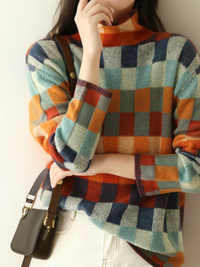 Luxurious checkered women's sweater - Eveline