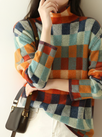Luxurious checkered women's sweater - Eveline