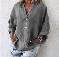 Airy women's linen blouse with button placket and V-neck – Elodie