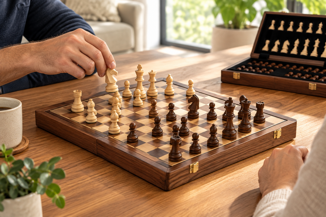 Holz-Schachset mit Aufbewahrungsfach – GrandRook