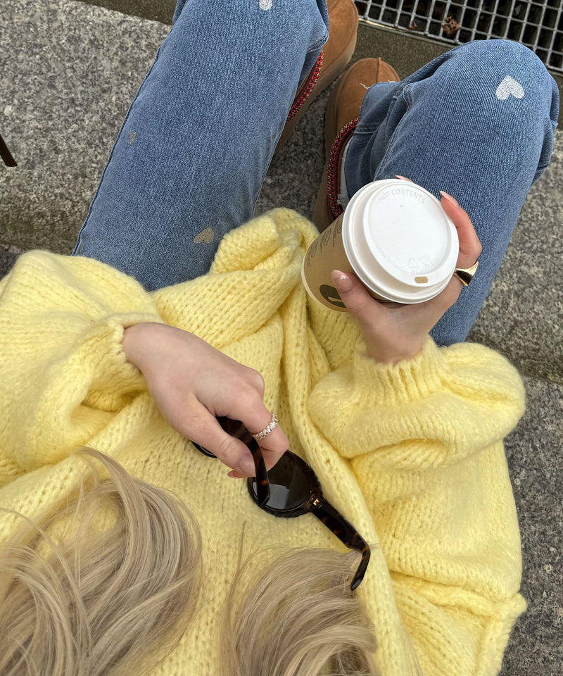Dame stretchjeans med vide ben og hjerteprint - Amelie