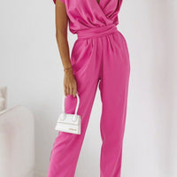 Trendy dame sommer-jumpsuit med kortærmer og taljefremhævning – Alina