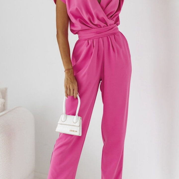 Trendy dame sommer-jumpsuit med kortærmer og taljefremhævning – Alina