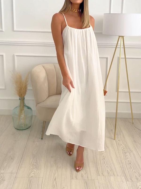 Vestido maxi de algodón y lino con escote redondo – Elin