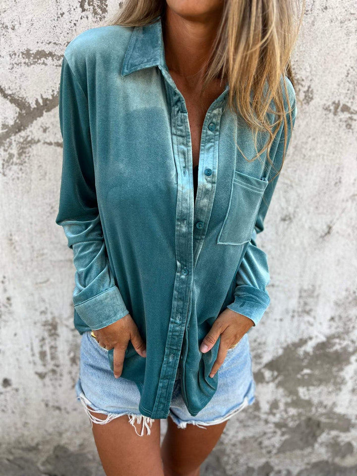 Trendy samtbluse med lange ærmer - Clara