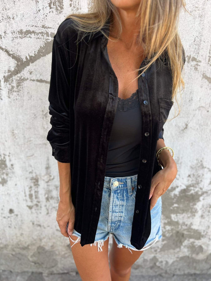Trendy samtbluse med lange ærmer - Clara