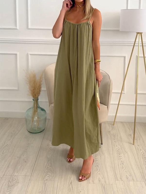 Vestido maxi de algodón y lino con escote redondo – Elin