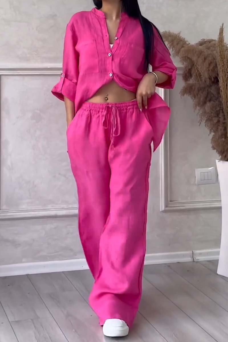 Trendy damesæt i hør med bluse og vid bukser – Lina