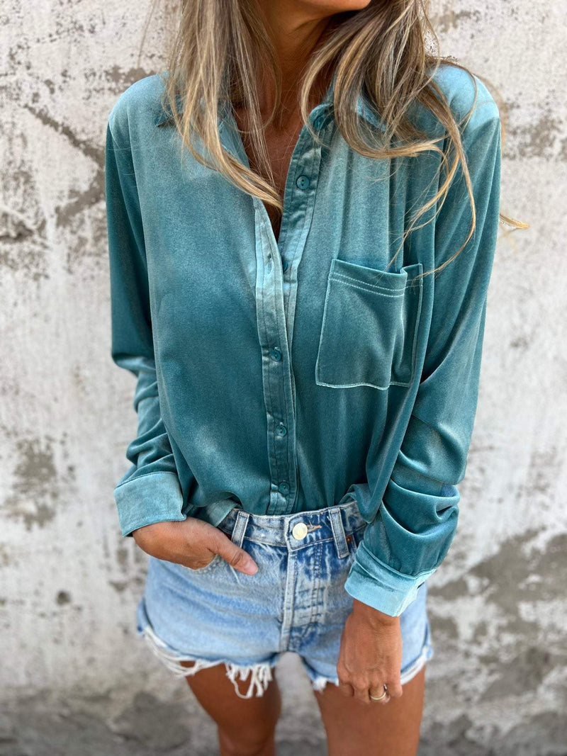 Trendy samtbluse med lange ærmer - Clara