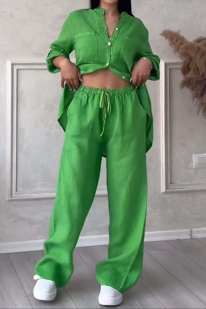 To-delt hør dame sommeroutfit – Alina