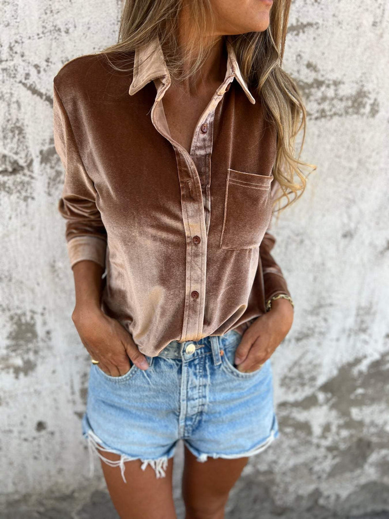 Trendy samtbluse med lange ærmer - Clara
