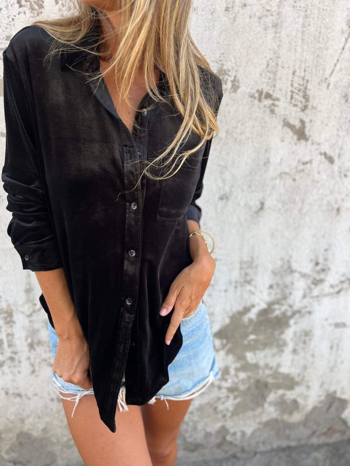 Trendy samtbluse med lange ærmer - Clara