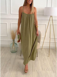 Vestido maxi de algodón y lino con escote redondo – Elin