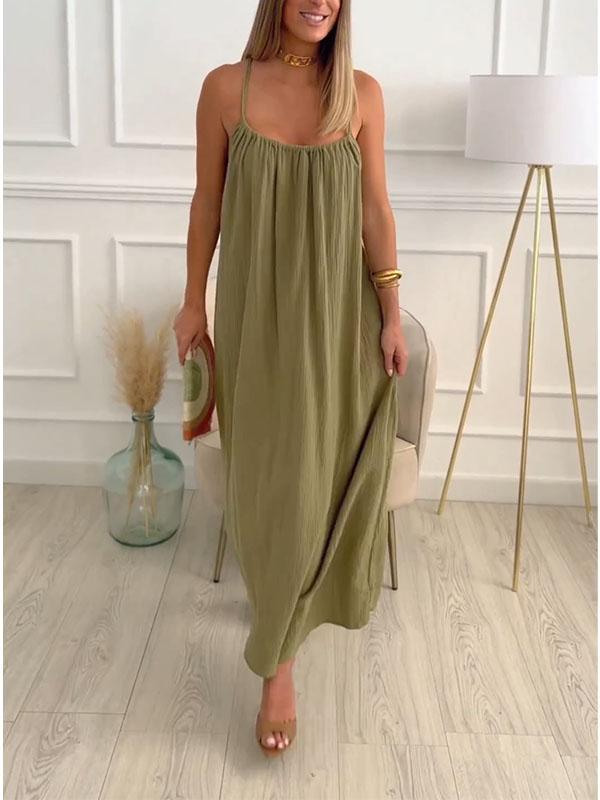 Vestido maxi de algodón y lino con escote redondo – Elin
