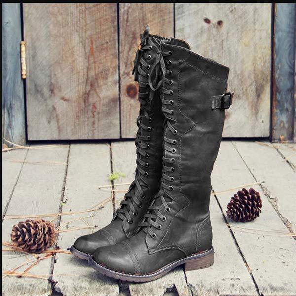 Knee-high leather women's boots with lacing and orthopedic comfort – Soraya