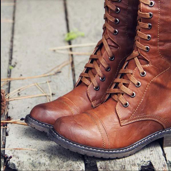 Knee-high leather women's boots with lacing and orthopedic comfort – Soraya