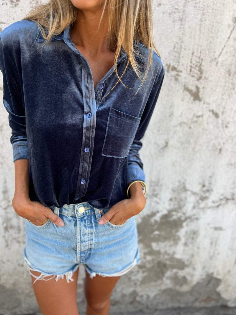 Trendy samtbluse med lange ærmer - Clara