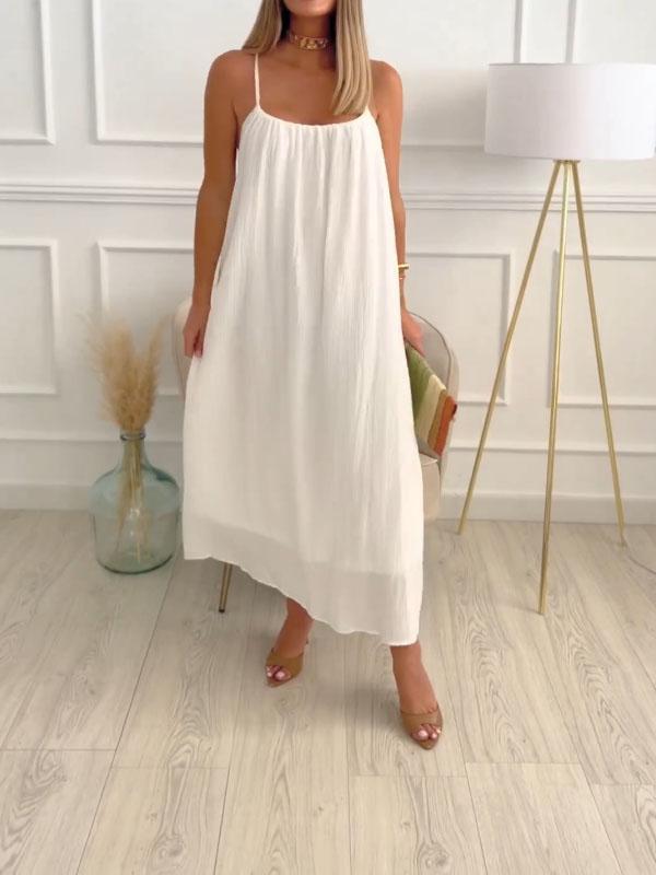 Vestido maxi de algodón y lino con escote redondo – Elin