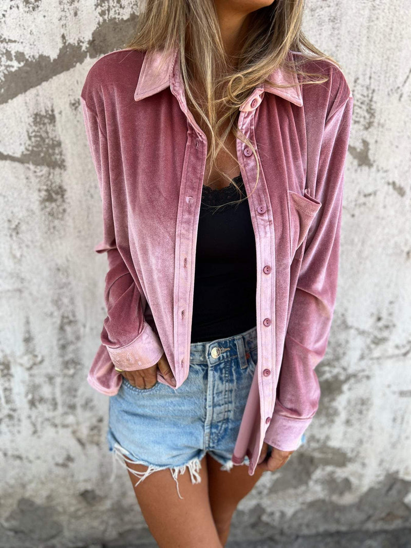 Trendy samtbluse med lange ærmer - Clara