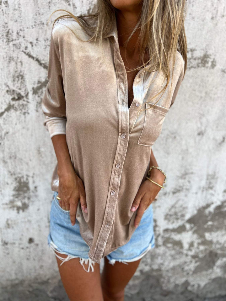 Trendy samtbluse med lange ærmer - Clara