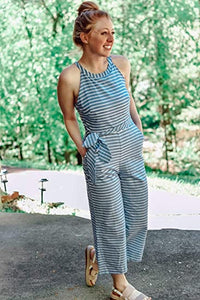 Stripete sommer-jumpsuit for damer med vide ben og V-hals – Alina