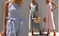 Stripete sommer-jumpsuit for damer med vide ben og V-hals – Alina