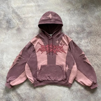 Brauner Kapuzenpullover mit abstraktem Muster, Baumwolle, Unisex, lässiger Stil, Streetwear.