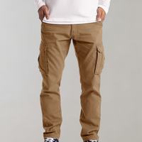 Khaki Cargohose für Herren, Baumwolle, seitliche Taschen, lässiger Stil, Outdoor-Bekleidung.
