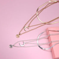 Lebensbaum & Crescent Moon Multi-Layer Necklace – Selestina
