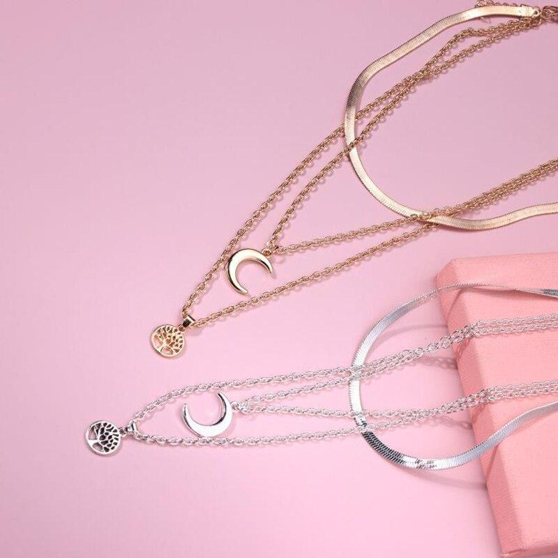 Lebensbaum & Crescent Moon Multi-Layer Necklace – Selestina