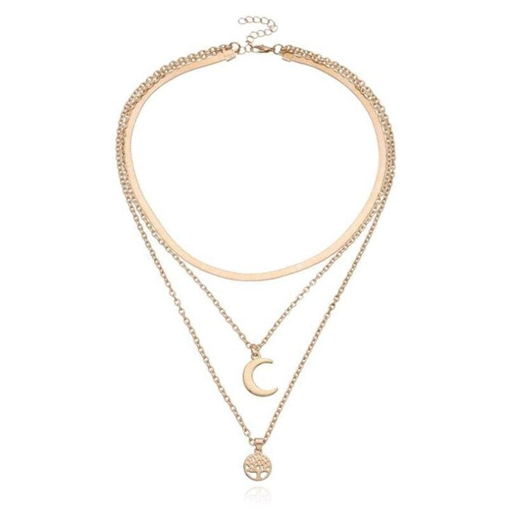 Lebensbaum & Crescent Moon Multi-Layer Necklace – Selestina