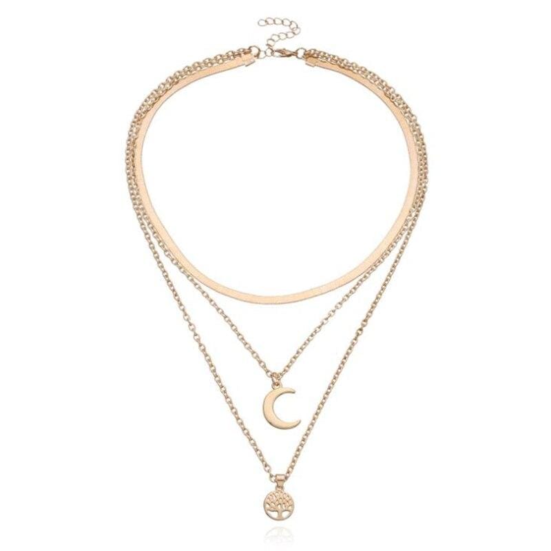 Lebensbaum & Crescent Moon Multi-Layer Necklace – Selestina