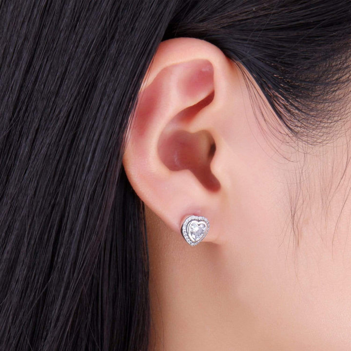 Pendientes de circonia en forma de corazón plateados - Celestia